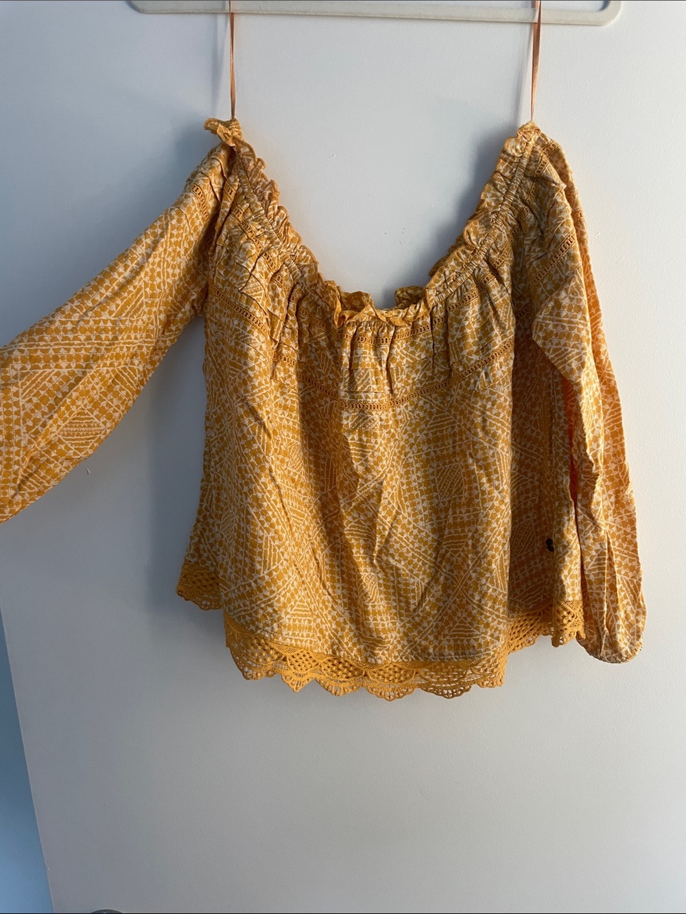 Roxy Mustard Yellow Off-Shoulder Peasant Top
